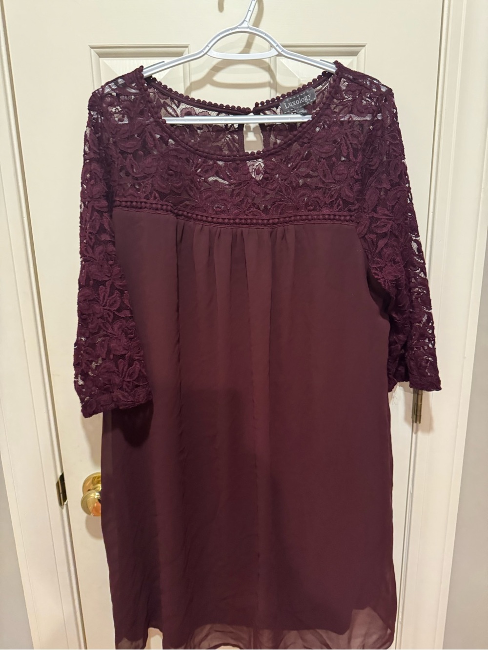Luxology Burgundy Lace Yoke Long Sleeve Dress
